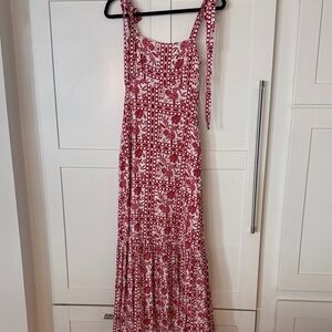 Aqua Red and White Floral Tie-Strap Maxi Dress